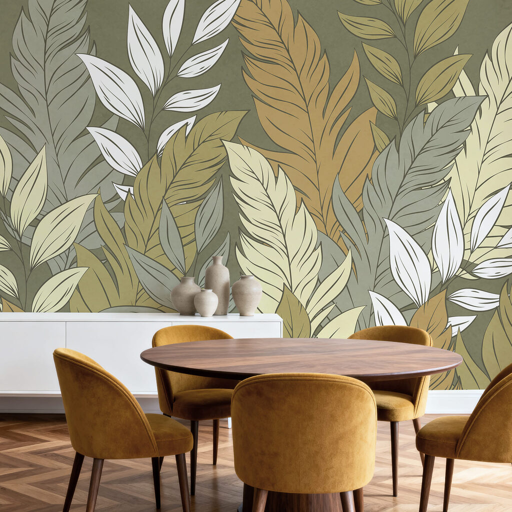 Wall mural Pattern of feathers and leaves (SKU: t01135) Wall mural Pattern of feathers and leaves (SKU: t01135)