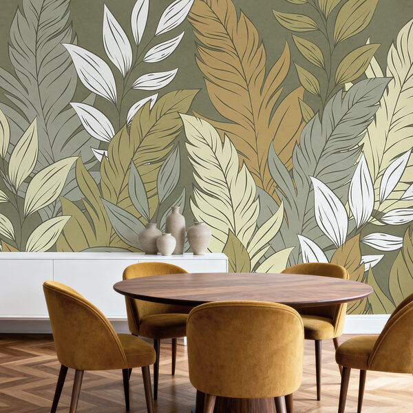 Wall mural Pattern of feathers and leaves (SKU: t01135) Wall mural Pattern of feathers and leaves (SKU: t01135)