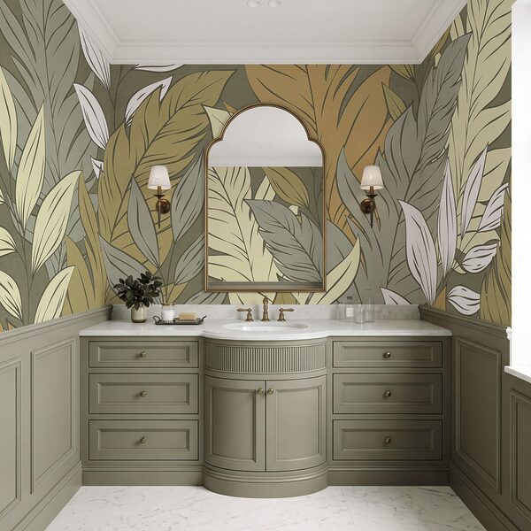 Wall mural Pattern of feathers and leaves (SKU: t01135) Wall mural Pattern of feathers and leaves (SKU: t01135)