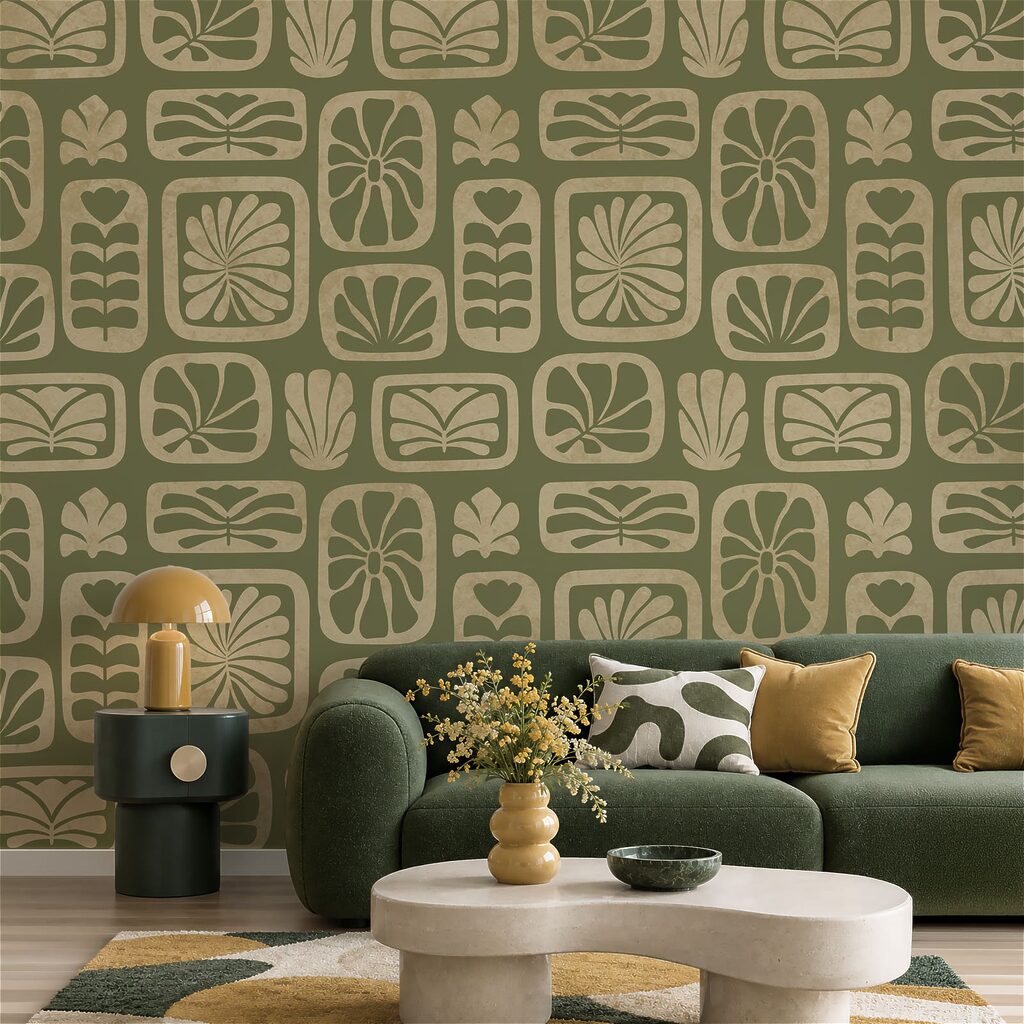 Wall mural Pattern of squares and leaves (SKU: t01156)