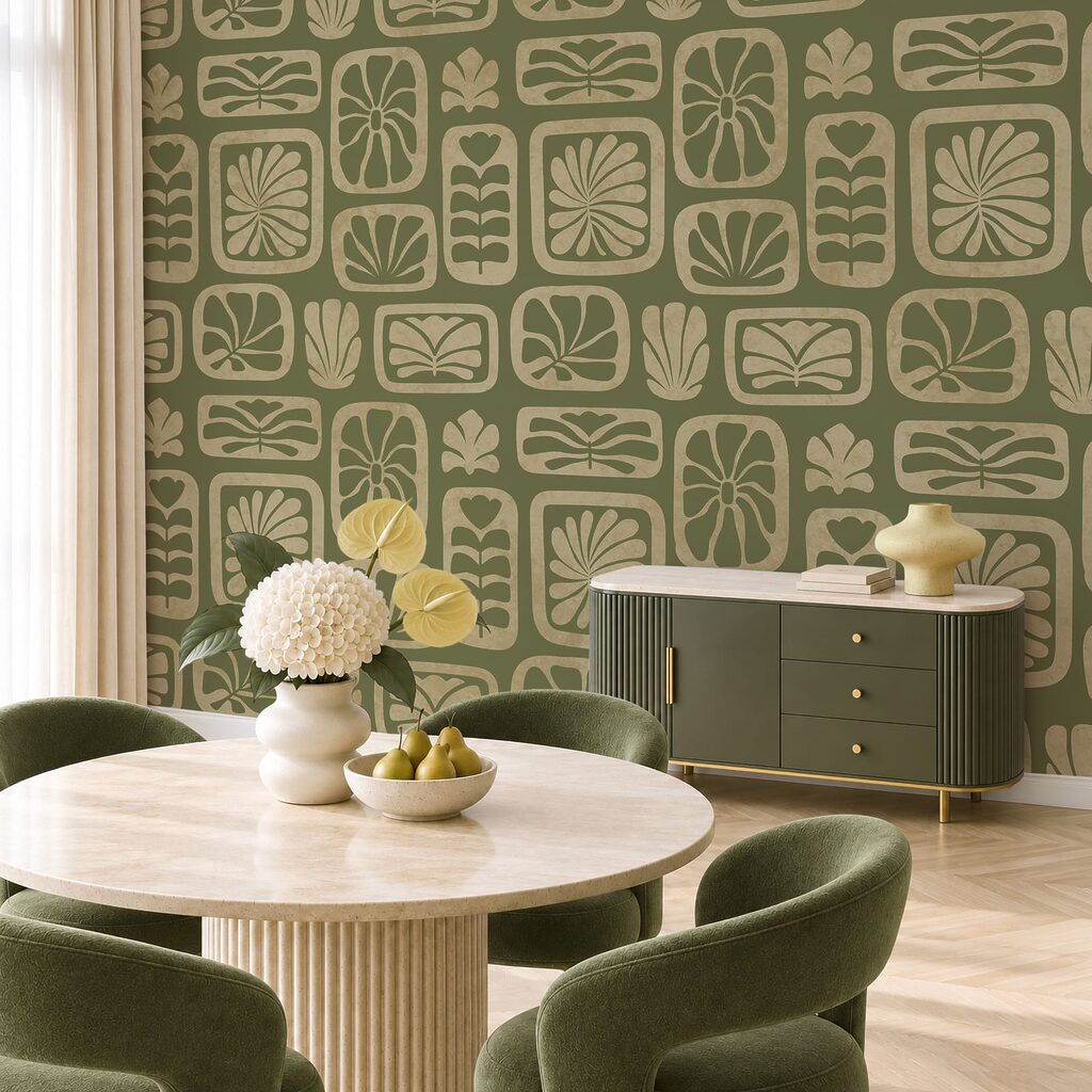 Wall mural Pattern of squares and leaves (SKU: t01156)
