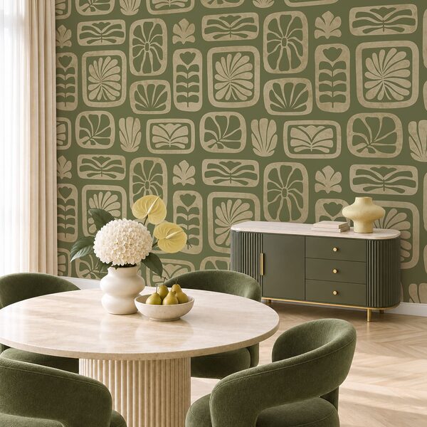 Wall mural Pattern of squares and leaves (SKU: t01156)