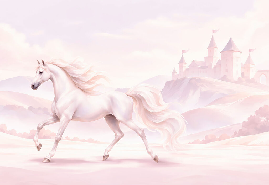 Wall mural White horse running in a snowy landscape (SKU: t01157) Wall mural White horse running in a snowy landscape (SKU: t01157)