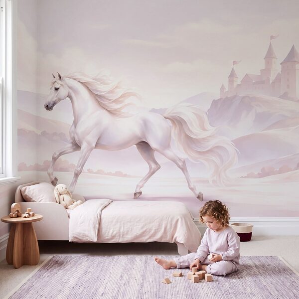 Wall mural White horse running in a snowy landscape (SKU: t01157) Wall mural White horse running in a snowy landscape (SKU: t01157)