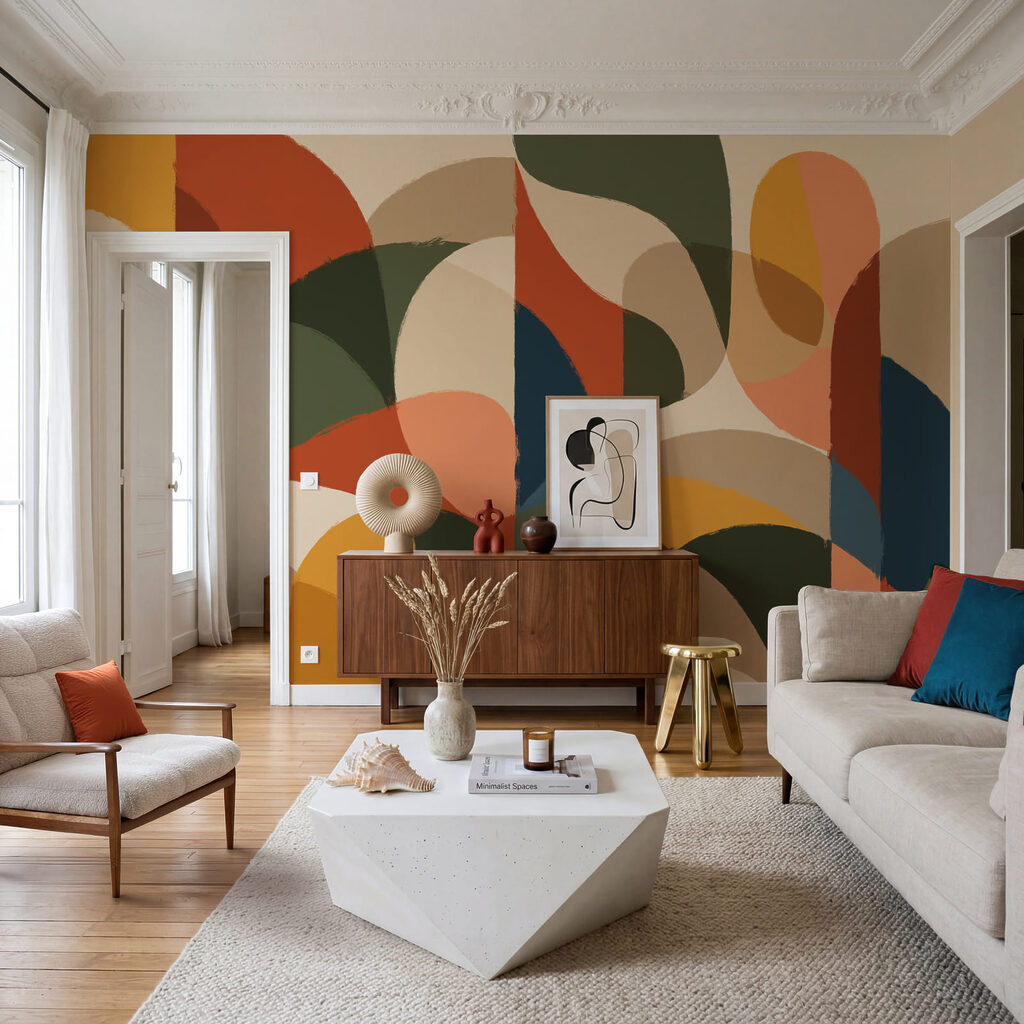 Wall mural Colorful art with curved shapes (SKU: t01138) Wall mural Colorful art with curved shapes (SKU: t01138)