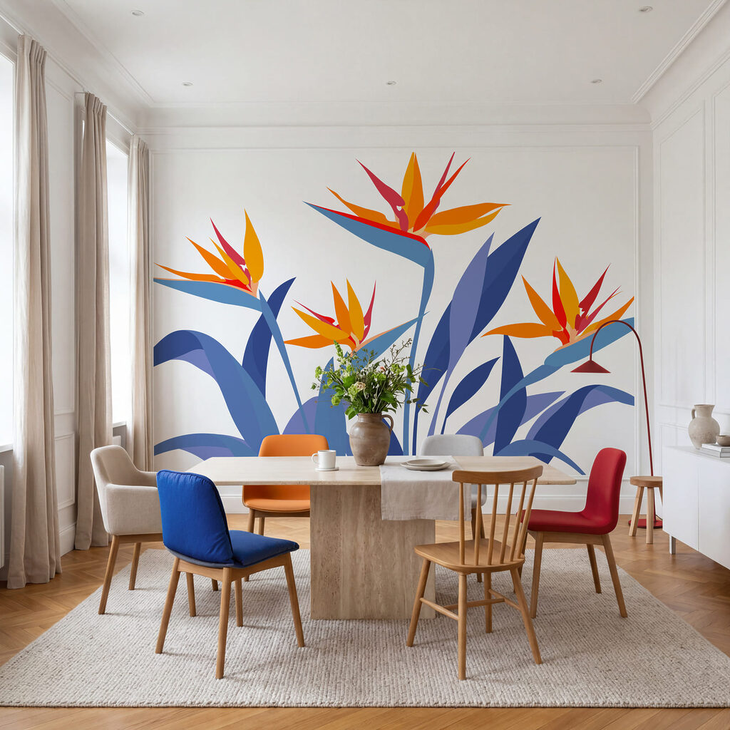 Wall mural Colorful flowers with leaves (SKU: t01139) Wall mural Colorful flowers with leaves (SKU: t01139)