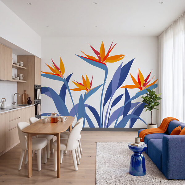 Wall mural Colorful flowers with leaves (SKU: t01139) Wall mural Colorful flowers with leaves (SKU: t01139)