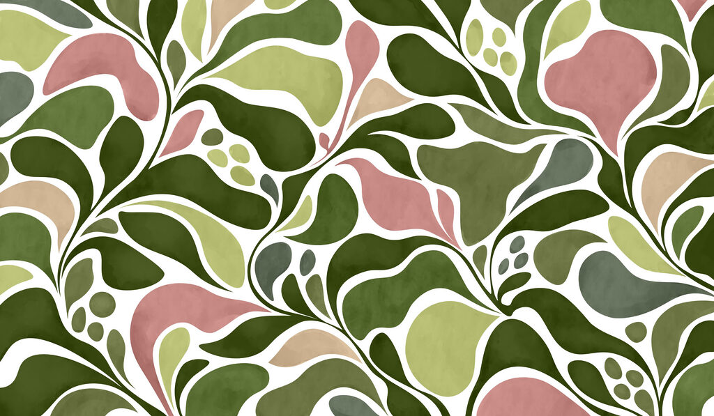Wall mural Pattern of green and pink leaves (SKU: t01142v2) Wall mural Pattern of green and pink leaves (SKU: t01142v2)