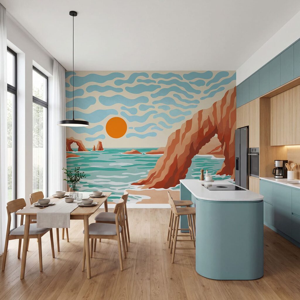 Wall mural Beach with rocks and water (SKU: t01163) Wall mural Beach with rocks and water (SKU: t01163)