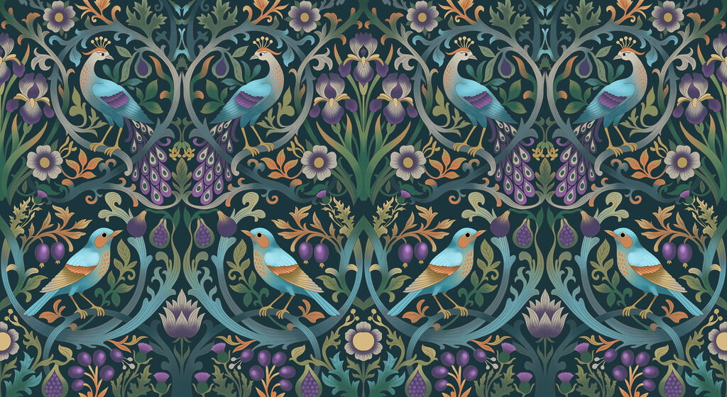 Wall mural Colorful floral pattern with birds and flowers (SKU: t01166) Wall mural Colorful floral pattern with birds and flowers (SKU: t01166)