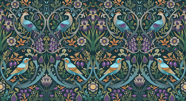 Wall mural Colorful floral pattern with birds and flowers (SKU: t01166) Wall mural Colorful floral pattern with birds and flowers (SKU: t01166)