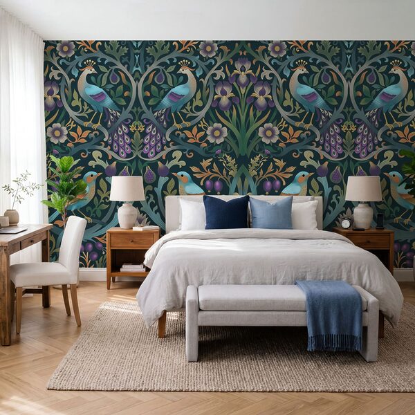 Wall mural Colorful floral pattern with birds and flowers (SKU: t01166) Wall mural Colorful floral pattern with birds and flowers (SKU: t01166)