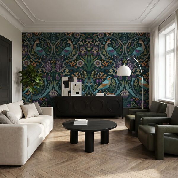 Wall mural Colorful floral pattern with birds and flowers (SKU: t01166) Wall mural Colorful floral pattern with birds and flowers (SKU: t01166)