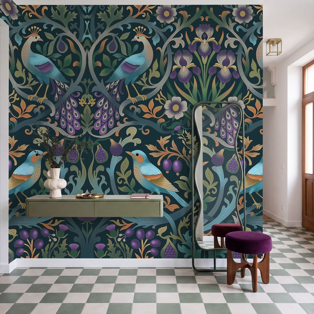 Wall mural Colorful floral pattern with birds and flowers (SKU: t01166) Wall mural Colorful floral pattern with birds and flowers (SKU: t01166)