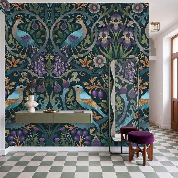 Wall mural Colorful floral pattern with birds and flowers (SKU: t01166) Wall mural Colorful floral pattern with birds and flowers (SKU: t01166)