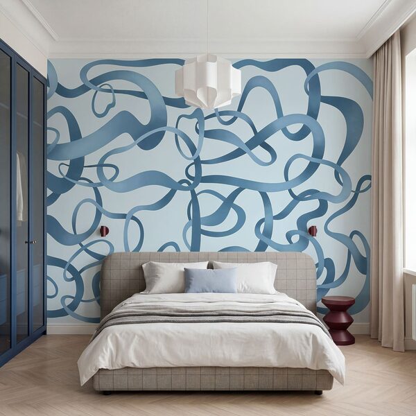 Wall mural Blue swirly lines on a white background (SKU: t01168v1) Wall mural Blue swirly lines on a white background (SKU: t01168v1)