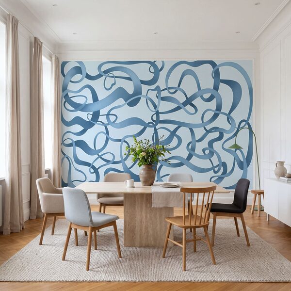 Wall mural Blue swirly lines on a white background (SKU: t01168v1) Wall mural Blue swirly lines on a white background (SKU: t01168v1)