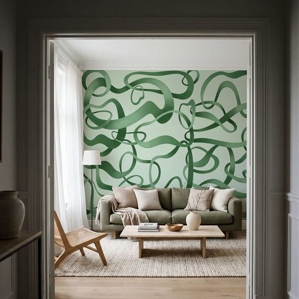 Wall mural Green curly lines on a white background (SKU: t01168v2) Wall mural Green curly lines on a white background (SKU: t01168v2)