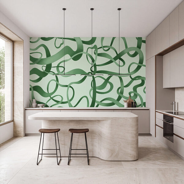 Wall mural Green curly lines on a white background (SKU: t01168v2) Wall mural Green curly lines on a white background (SKU: t01168v2)