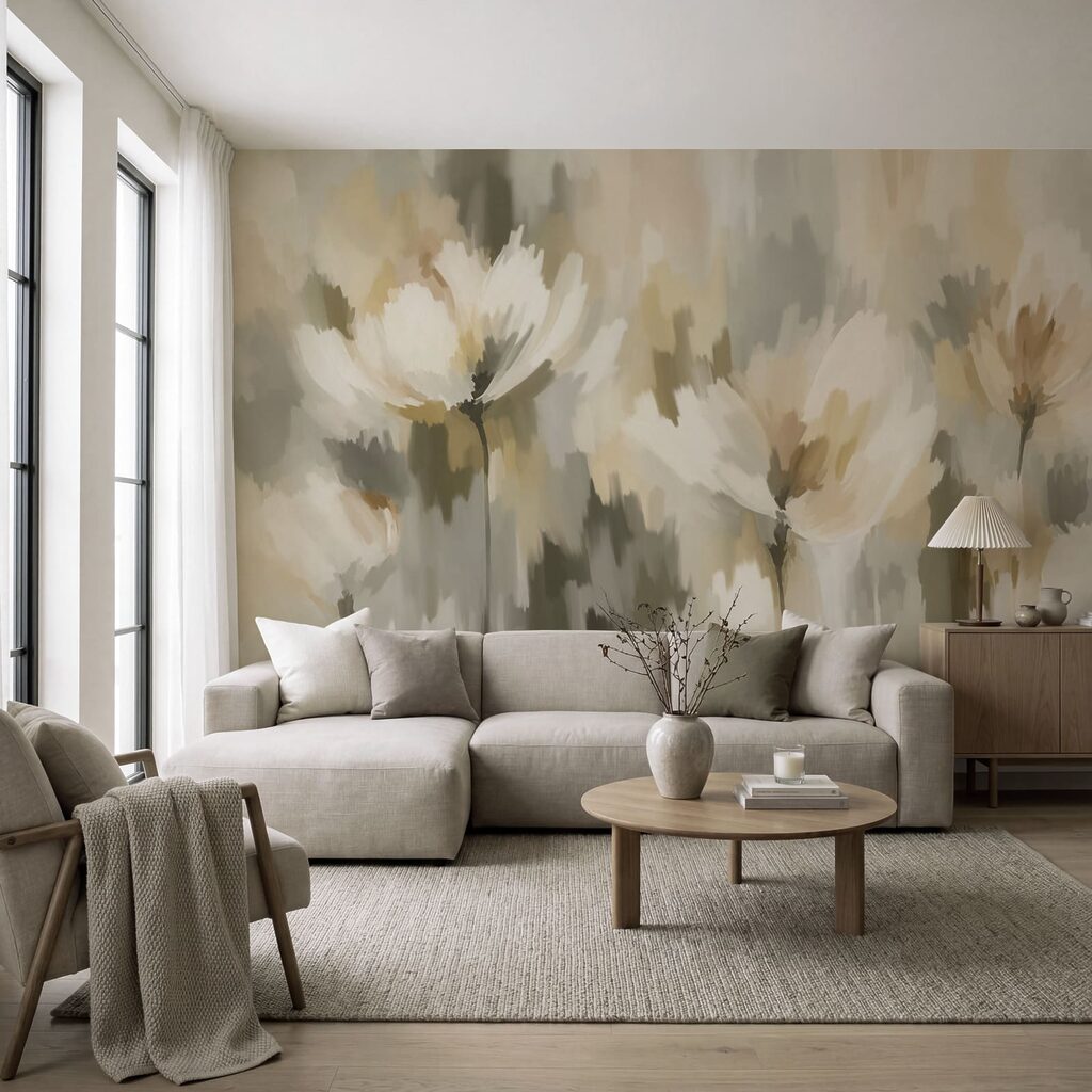 Wall mural Painting of flowers in a blurry background (SKU: t01189v1)
