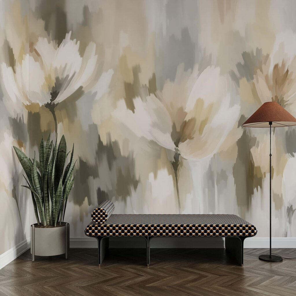 Wall mural Painting of flowers in a blurry background (SKU: t01189v1)