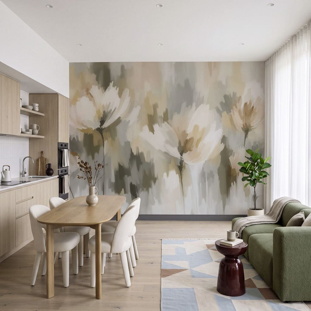 Wall mural Painting of flowers in a blurry background (SKU: t01189v1)