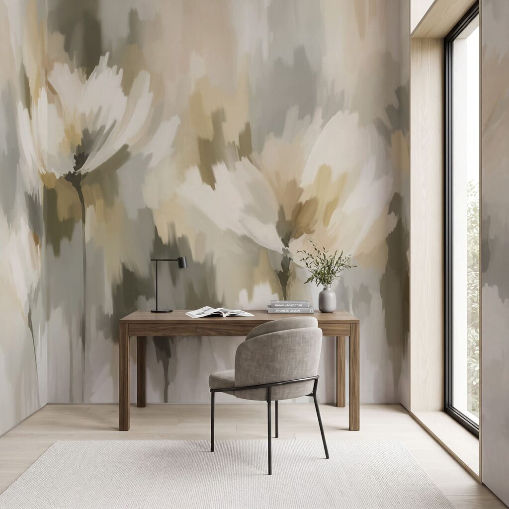 Wall mural Painting of flowers in a blurry background (SKU: t01189v1)