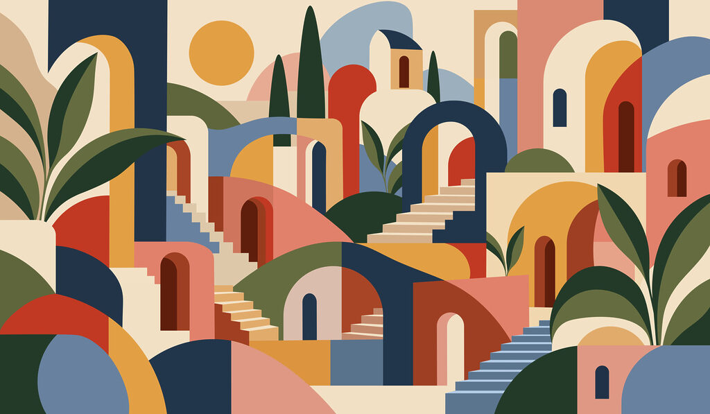 Wall mural Colorful art of a city (SKU: t01143) Wall mural Colorful art of a city (SKU: t01143)