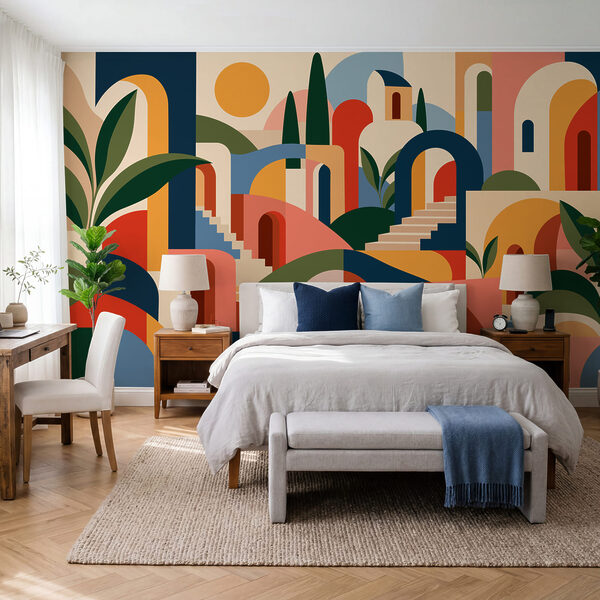 Wall mural Colorful art of a city (SKU: t01143) Wall mural Colorful art of a city (SKU: t01143)
