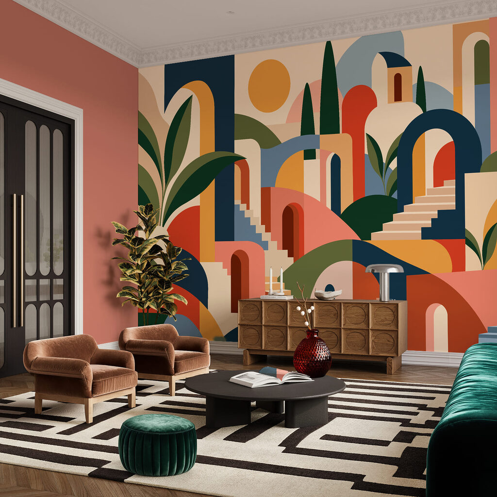 Wall mural Colorful art of a city (SKU: t01143) Wall mural Colorful art of a city (SKU: t01143)