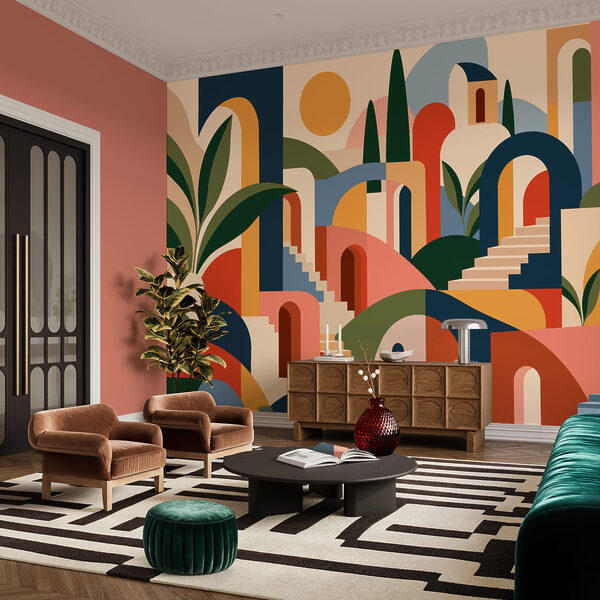 Wall mural Colorful art of a city (SKU: t01143) Wall mural Colorful art of a city (SKU: t01143)