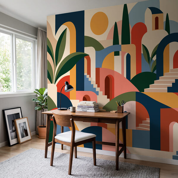 Wall mural Colorful art of a city (SKU: t01143) Wall mural Colorful art of a city (SKU: t01143)
