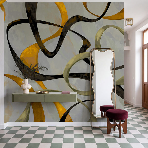 Wall mural Colorful swirls on a grey background (SKU: t01146) Wall mural Colorful swirls on a grey background (SKU: t01146)