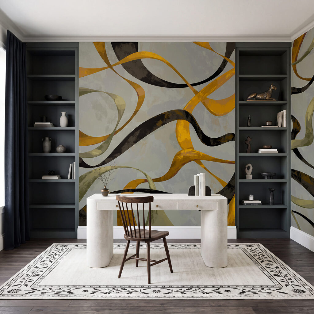 Wall mural Colorful swirls on a grey background (SKU: t01146) Wall mural Colorful swirls on a grey background (SKU: t01146)