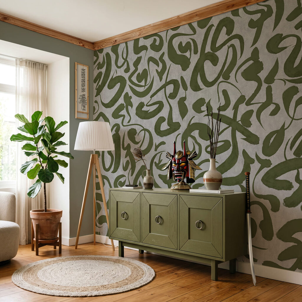 Wall mural Pattern of green and grey lines (SKU: t01147v1)