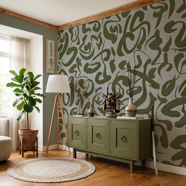Wall mural Pattern of green and grey lines (SKU: t01147v1)