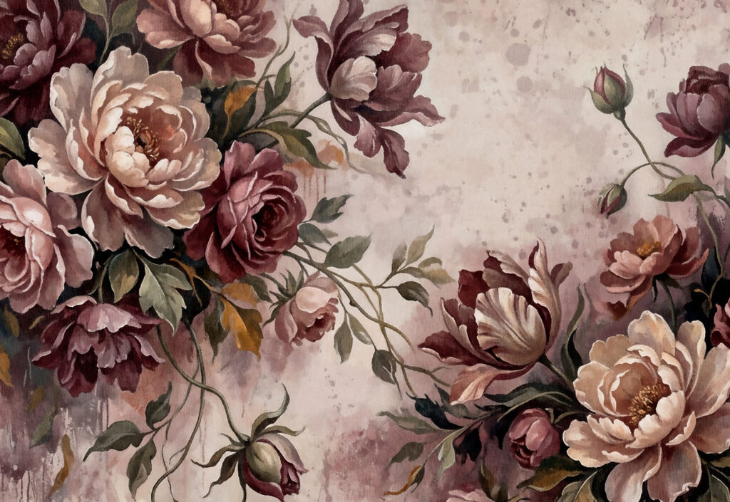 Wall mural - Elegant blooms in soft hues (SKU: t01161) Wall mural - Elegant blooms in soft hues (SKU: t01161)