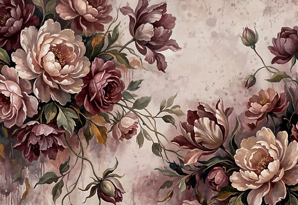 Wall mural - Elegant blooms in soft hues (SKU: t01161) Wall mural - Elegant blooms in soft hues (SKU: t01161)