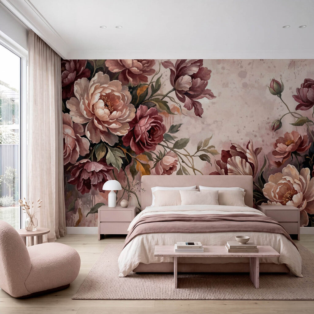 Wall mural - Elegant blooms in soft hues (SKU: t01161) Wall mural - Elegant blooms in soft hues (SKU: t01161)