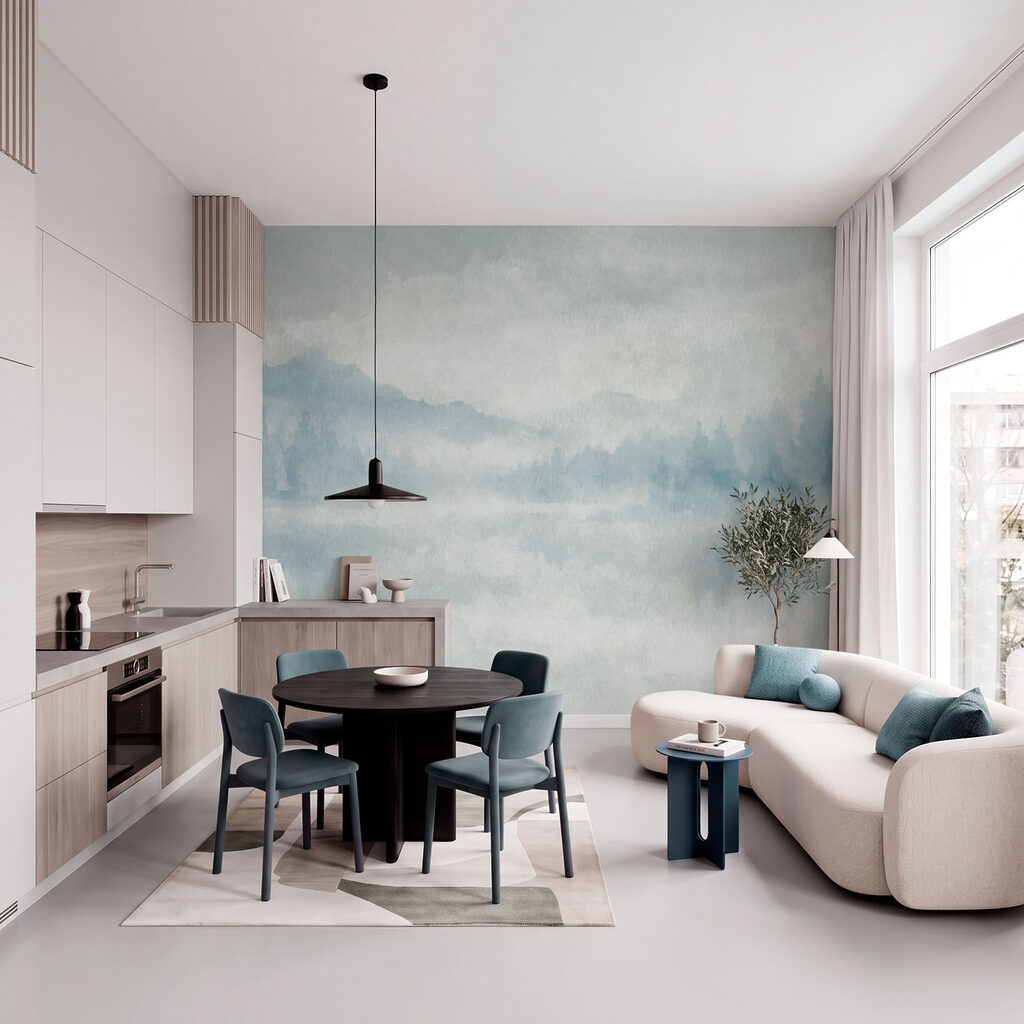 Wall mural Foggy landscape with trees (SKU: t01162) Wall mural Foggy landscape with trees (SKU: t01162)