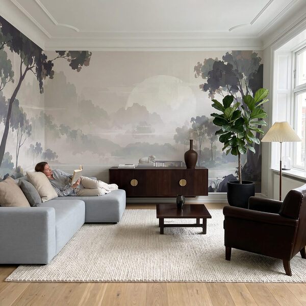 Wall mural Landscape of a lake with a house and trees (SKU: t01150) Wall mural Landscape of a lake with a house and trees (SKU: t01150)